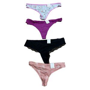 AUDEN UNDERWEAR THONG 4 PACK LACE SOLID HEARTS ASSORTED MULTICOLOR SIZE XL NEW